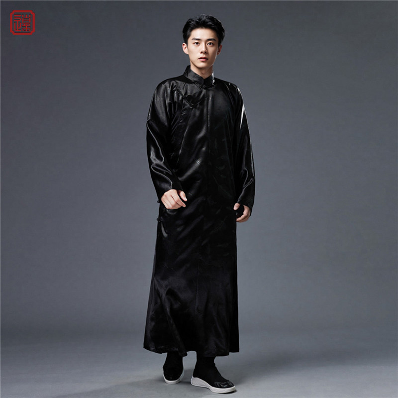 新中式男装斜襟民国长衫宴会锦缎提花复古盘扣中国风礼服长袍大褂