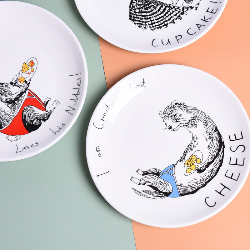 卡通陶瓷盘可爱盘子西餐盘家用菜盘饺子盘早餐盘意面盘8寸平盘