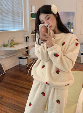 DD STUDIO日本小众GP秋冬款草莓加绒加厚家居服珊瑚绒睡衣女套装