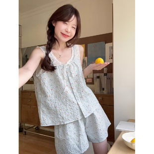STUDIO 夏季 棉绸睡衣女款 2025甜美少女学生家居服 薄款 吊带短裤