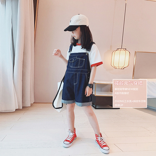 中大童時髦洋氣寬松休閑夏季 女童牛仔短褲 2025新款 背帶褲 夏裝 子潮