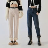 Флисовые удерживающие тепло штаны, джинсы, ремень, по фигуре, увеличенная толщина