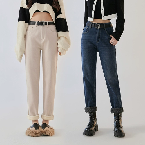 Флисовые удерживающие тепло штаны, джинсы, ремень, по фигуре, увеличенная толщина