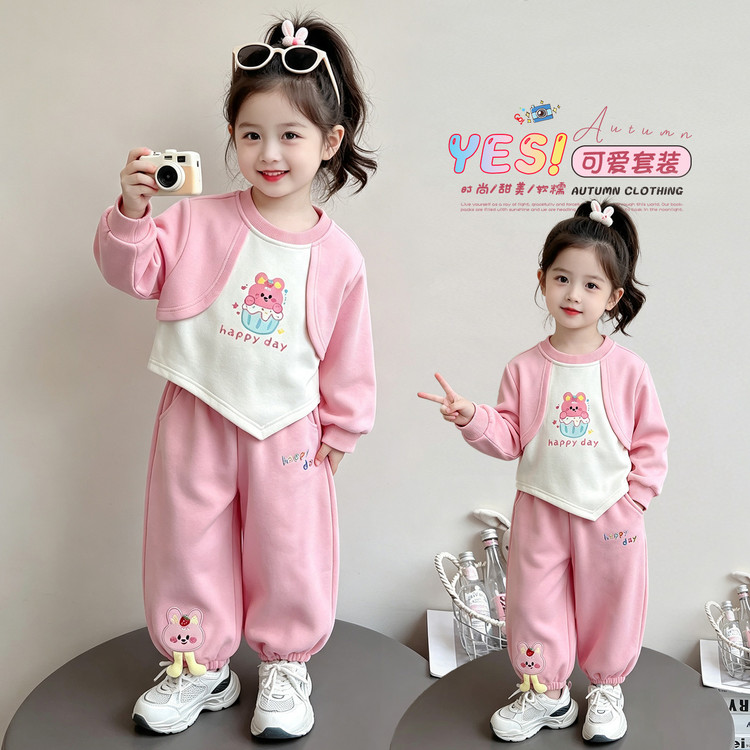 女童兔子假两件卫衣两件套春秋