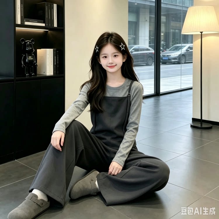 女童秋冬洋气三件套吊带阔腿裤