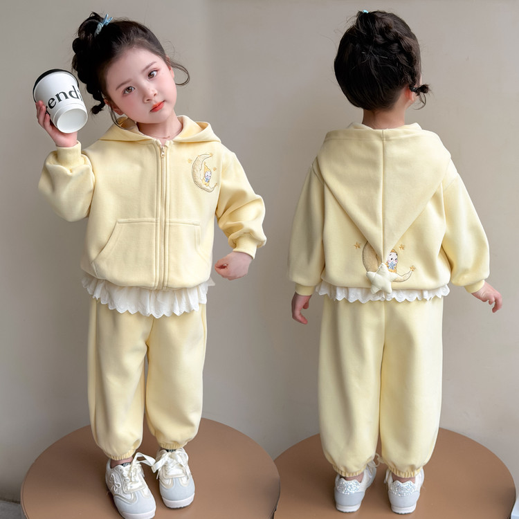 女童春季卡通连帽运动套装