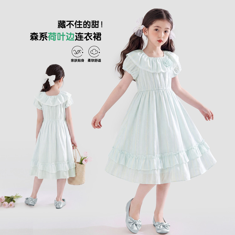 夏季女童甜美荷叶边公主连衣裙