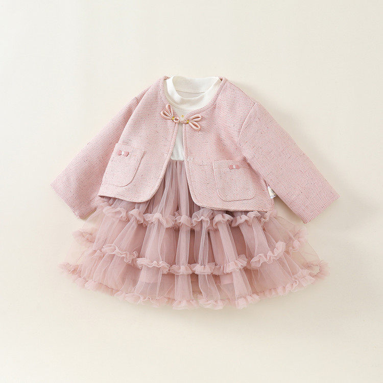 女童小香风网纱礼服两件套