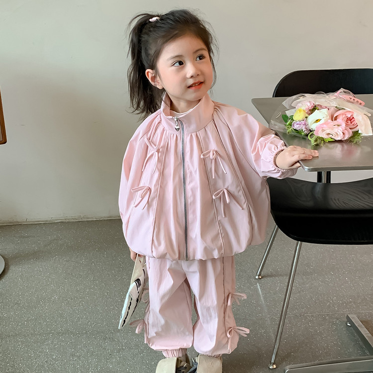 韩版女童春季粉色蝴蝶结两件套