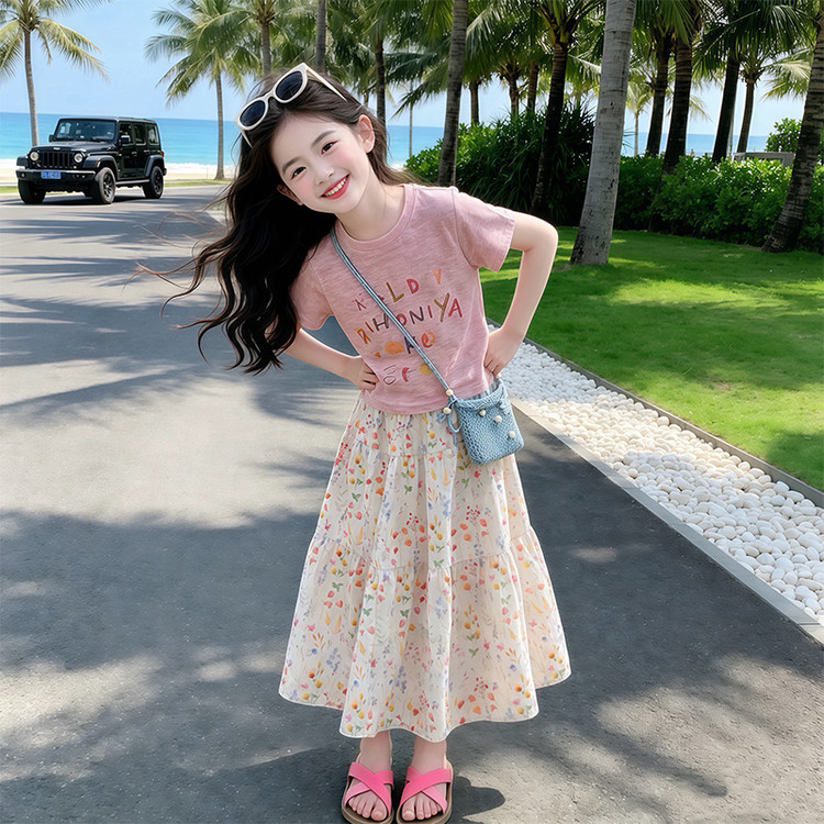 女童夏季甜美碎花短袖3件套