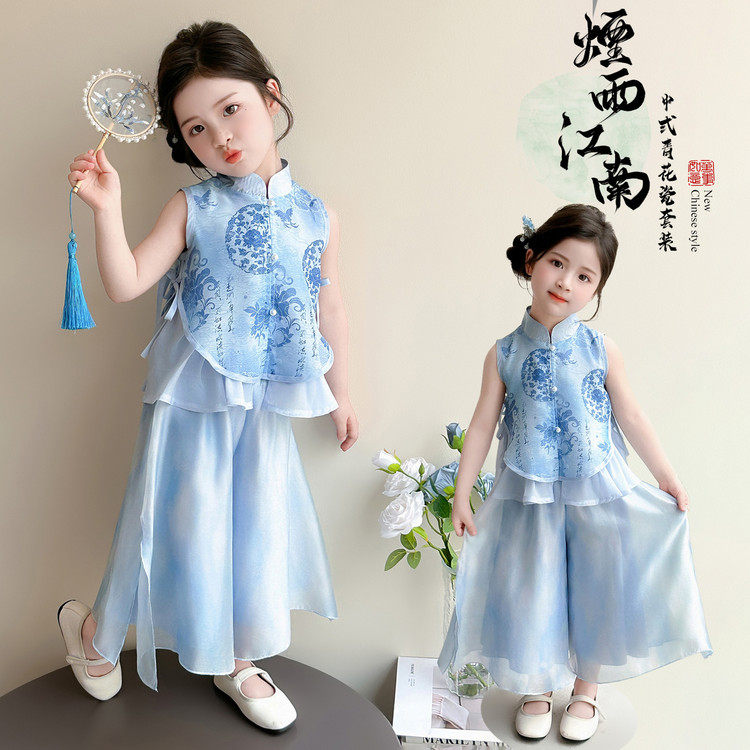 女童青花瓷汉服夏季薄款两件套