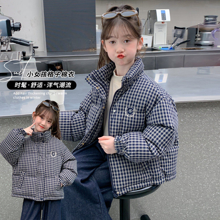 韩系学院格子女童加厚保暖羽绒服