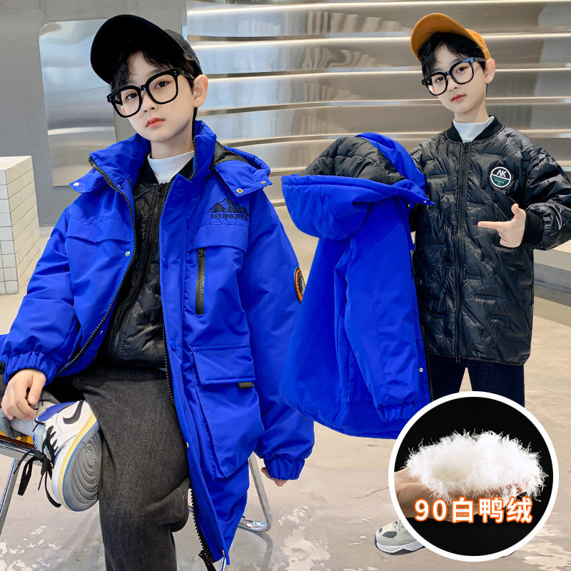 男童中长款羽绒服2025新款儿童轻薄保暖连帽派克服外套