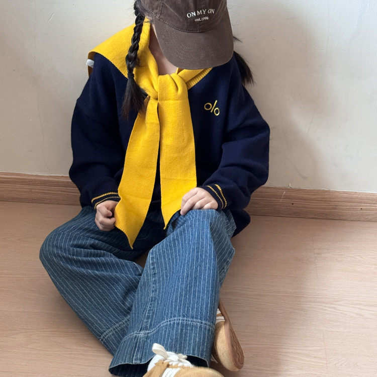 韩版女童连帽蝴蝶结中长针织衫