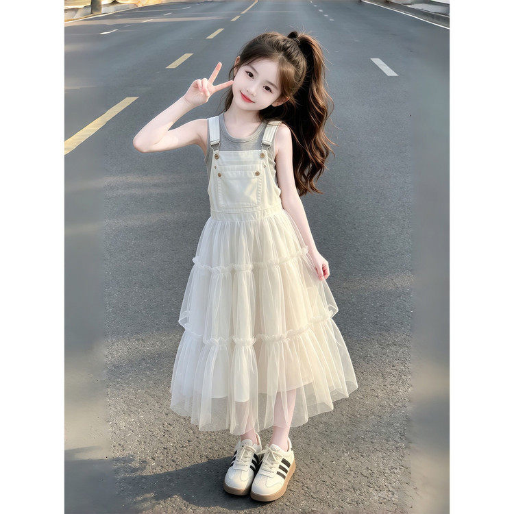 女童夏季网纱背带裙2件套洋气