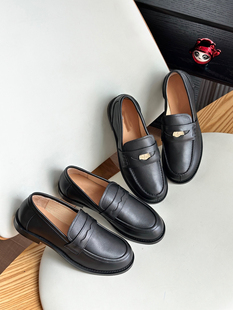 Eadie 小皮鞋 2025新款 女一脚蹬时尚 复古棕做旧黑金币乐福鞋 Blair