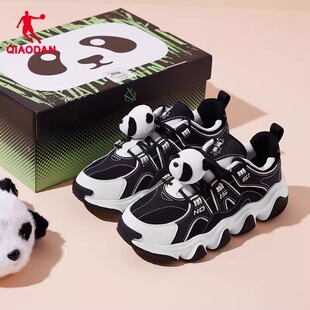 乔丹休闲鞋女2025夏新款轻便透气爪爪鞋黑白熊猫鞋革面增高老爹鞋