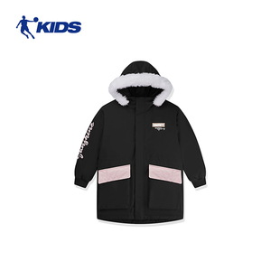 中国乔丹儿童女大童2024冬季新款加绒透气保暖羽绒服外套长款