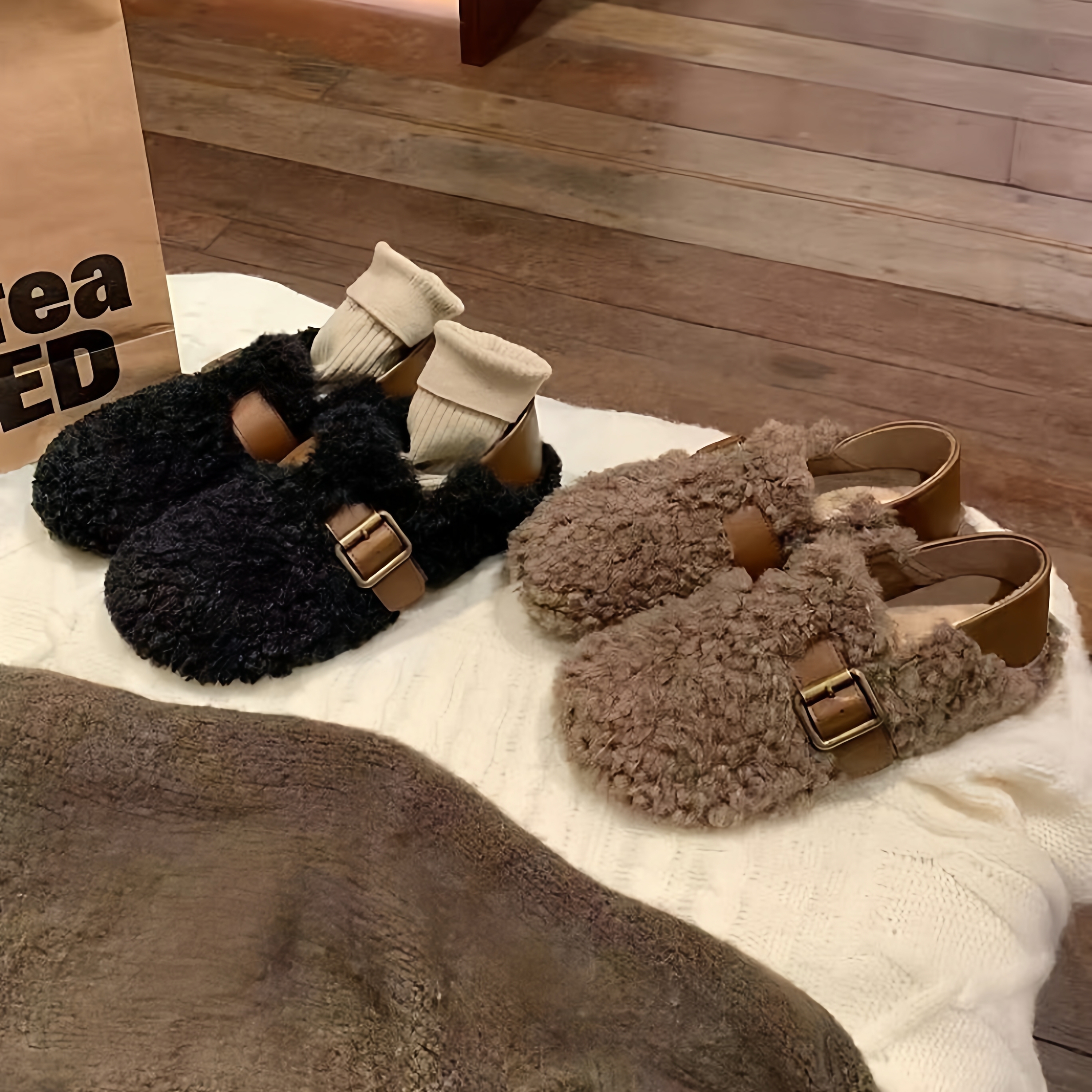 羊羔毛乐福鞋保暖毛毛棉鞋