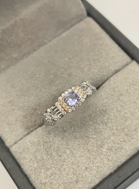 出口日本纯银镀铂金天然坦桑石开口戒指孤品宝石级全净体0.38克拉