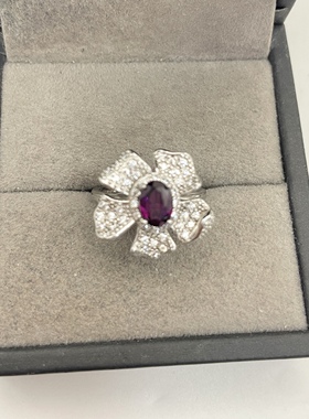 出口日本纯银镀铂金天然紫牙乌开口戒指孤品宝石级全净体1.08克拉