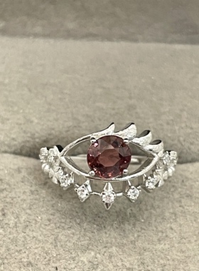 出口日本纯银镀铂金天然碧玺开口戒指孤品宝石级全净体1.09克拉