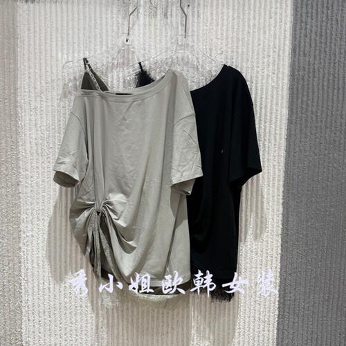 欧洲站2026夏季新款PH23百搭圆领净版露肩宽松休闲短袖T恤女2368