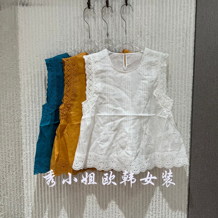 欧洲站2026夏新款蕾丝拼接无袖背心女宽松显瘦百搭休闲上衣2353