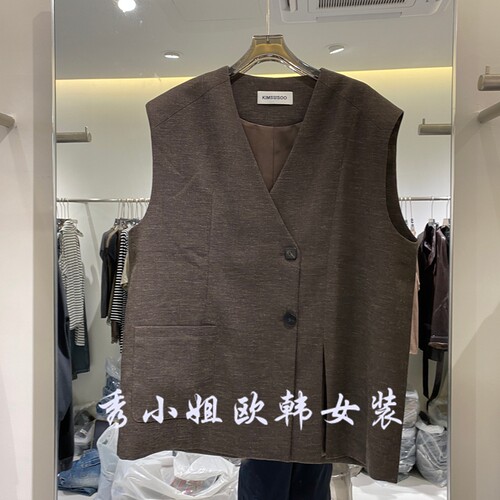 欧洲站2026秋新款V领无袖马甲女外穿纽扣开衫极简通勤马甲612682