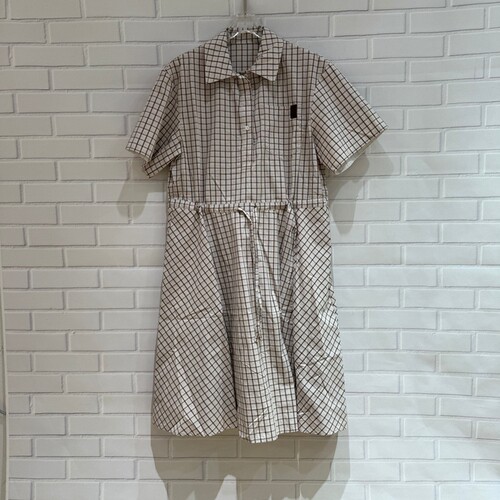 欧洲站2026夏季新款PH23百搭翻领半扣撞色格子短袖连衣裙女68722