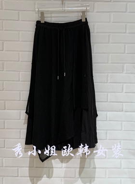 欧洲站2026夏新款休闲风系带半身裙女高腰显瘦百搭半裙60503