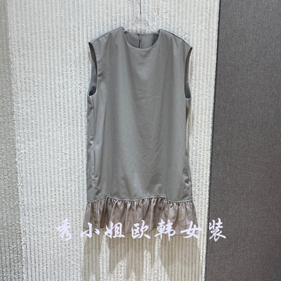 欧洲站2026夏新款简约无袖圆领连衣裙女中长款花苞裙背心裙51502