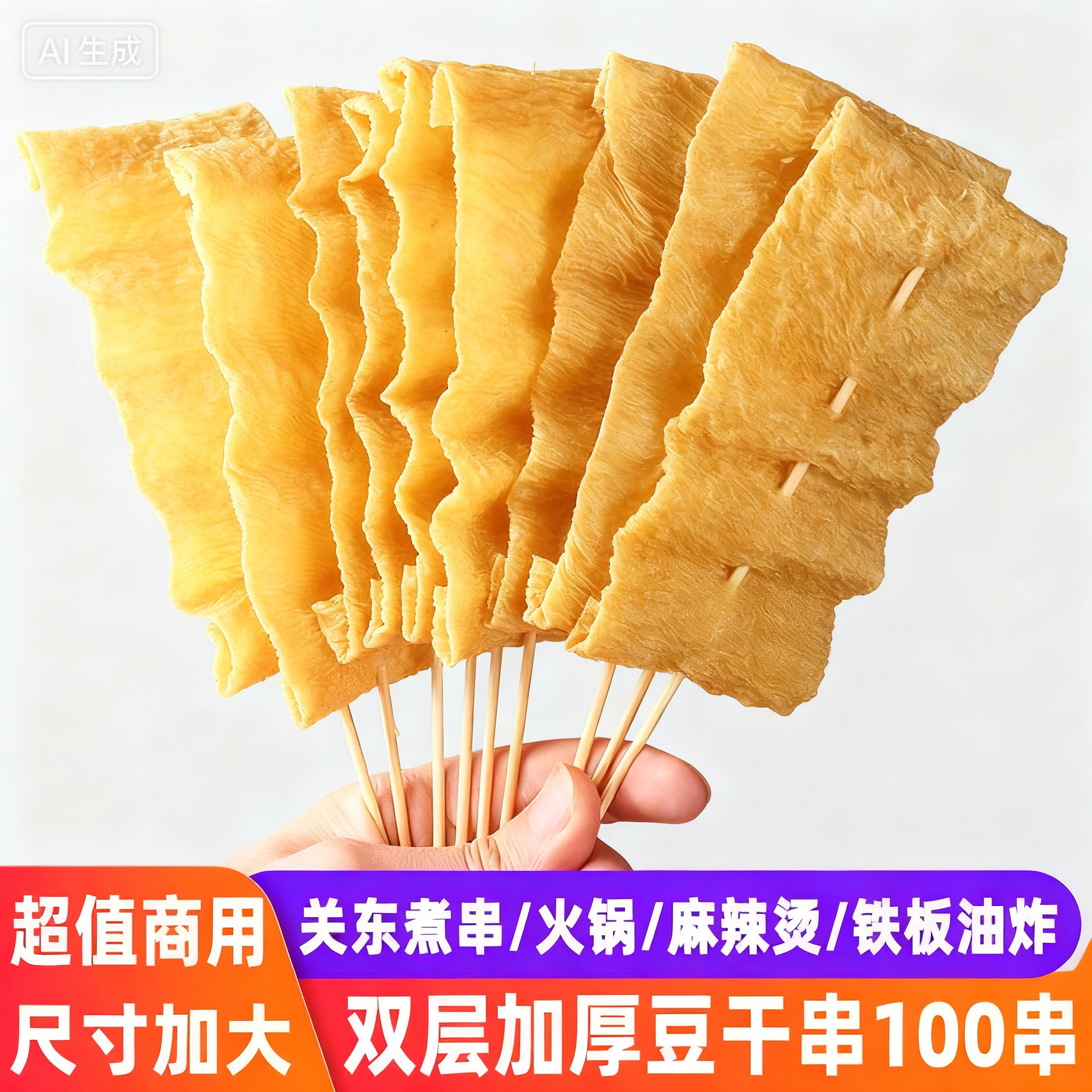 商用豆皮串豆干串干货半成品豆制品火锅麻辣烫关东煮烧烤食材油炸