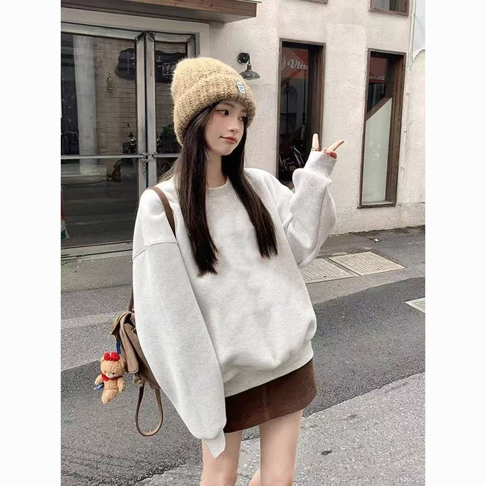 今年流行美式慵懒风卫衣女曼巴棉爆款秋冬圆领小个子高级感上衣