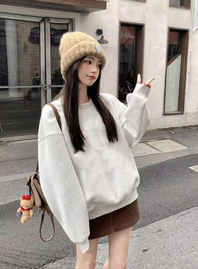 今年流行美式慵懒风卫衣女曼巴棉爆款秋冬圆领小个子高级感上衣