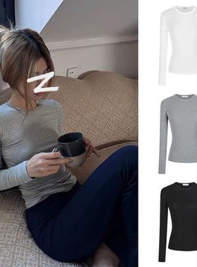 秋季复古设计修身长袖T恤女显瘦百搭2025纯欲辣妹纯色打底衫上衣