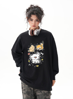 秋季束口长袖T恤女卫衣卡通显瘦ins学生内搭打底衫韩版上衣服长袖