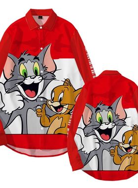 猫和老鼠动漫衬衫春秋款衬衣长袖oversize衣服新款ins上衣洋气