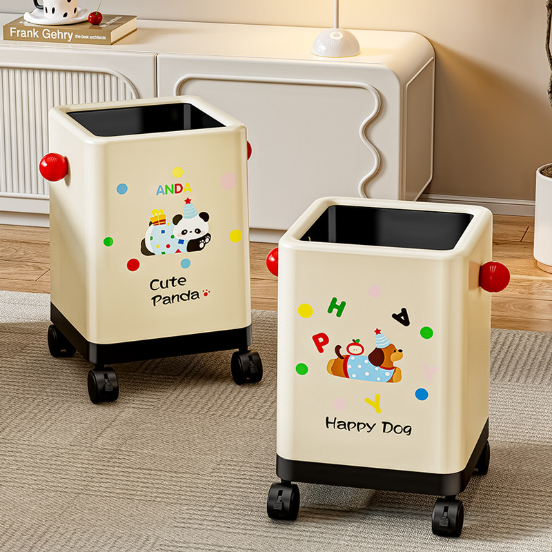 2026新款卡通创意无盖垃圾桶家用客厅厨房高颜值可移动带轮卫生桶