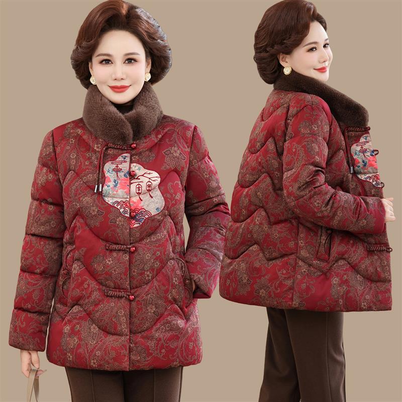 中老年妈妈加绒加厚棉服外套女奶奶装冬装棉衣老太太保暖棉袄新款