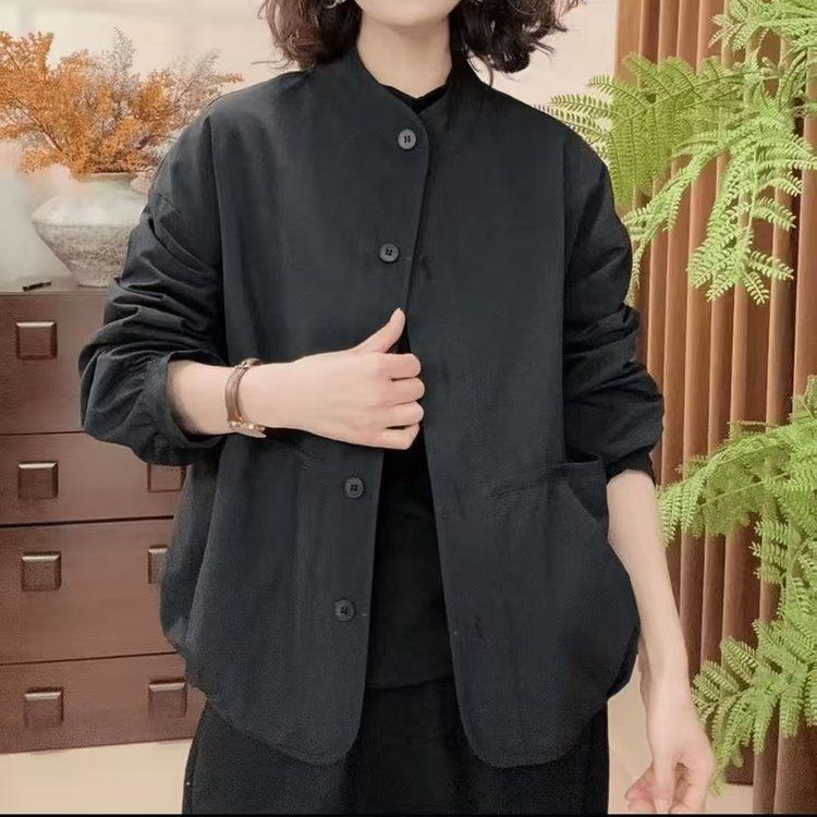 中年妈妈装立领短外套黑色减龄