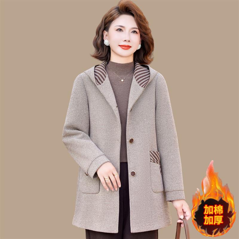 妈妈冬装外套新款加厚上衣洋气中老年女冬季中长款毛呢子大衣高贵