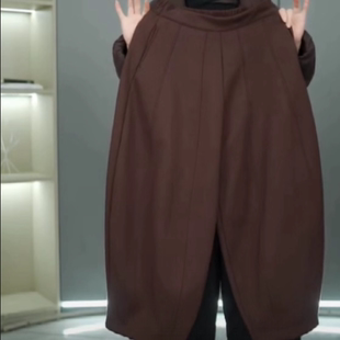 高腰宽松灯笼花苞裤女棕色显瘦遮肉大口袋休闲裤2025新款加绒阔腿