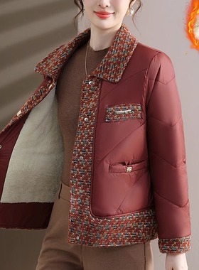 妈妈冬季羽绒棉服短款奶奶冬装2025新款中老年女秋冬加绒加厚外套