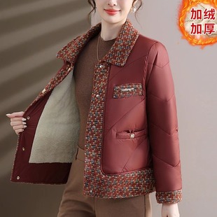 妈妈冬季羽绒棉服短款奶奶冬装2025新款中老年女秋冬加绒加厚外套