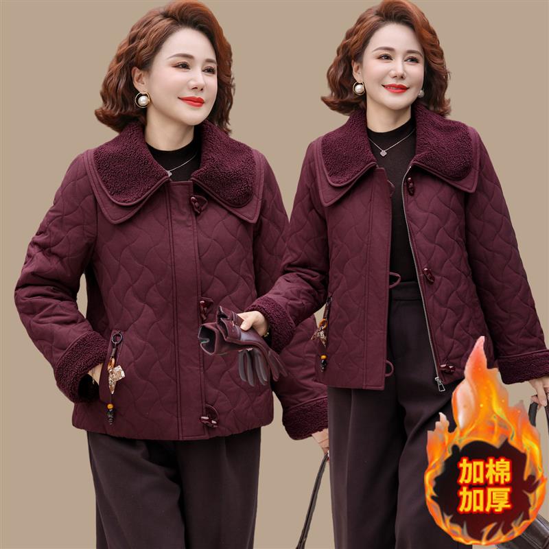 妈妈冬装羽绒棉服短款加厚棉衣外套洋气新款中老年冬季保暖棉袄女