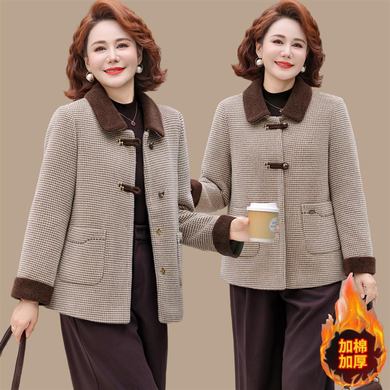 妈妈冬装洋气外套加厚中老年女冬季新款水貂绒上衣短款毛呢子大衣