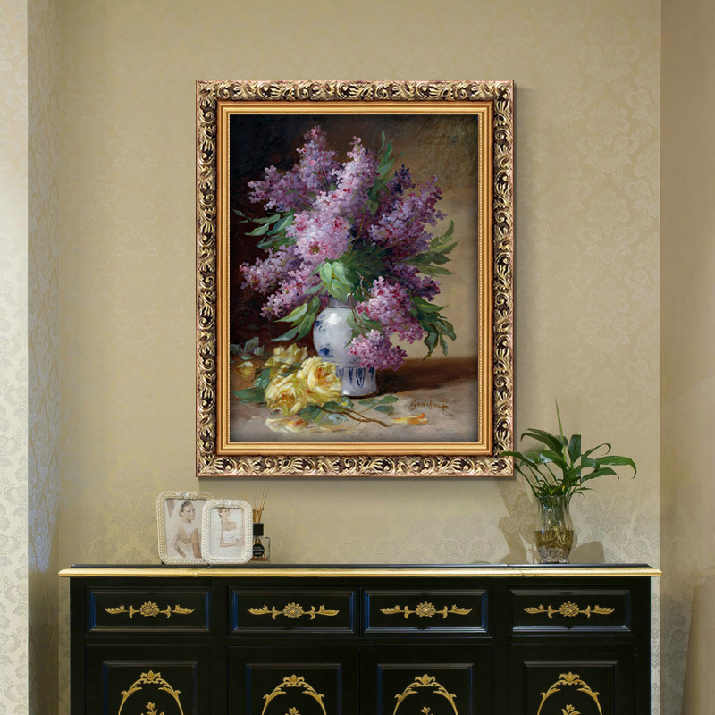 世界名油画欧式餐厅挂画丁香玫瑰青花瓷卉静物玄关装饰画客厅壁画图片