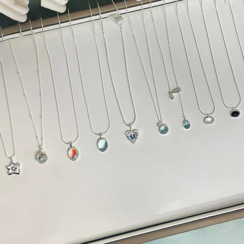 S925纯银海蓝月光石锁骨链