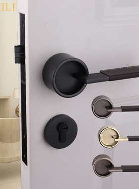 依佰利真皮门锁室内轻奢磁吸静音房门把手灰黑色北欧卧室磁力锁